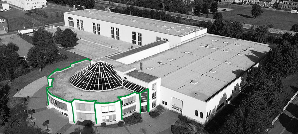 Black-and-white aerial view of CHEMNITZER ZAHNRADFABRIK