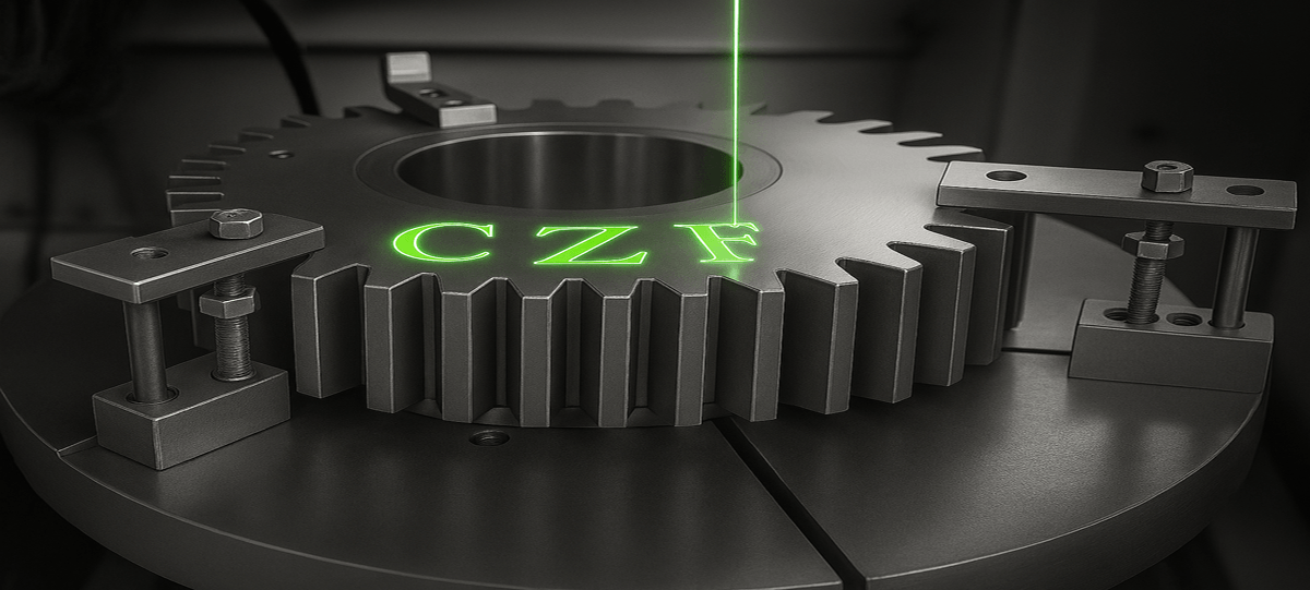 Lasersignieren eines Zahnrads zur dauerhaften Bauteilkennzeichnung